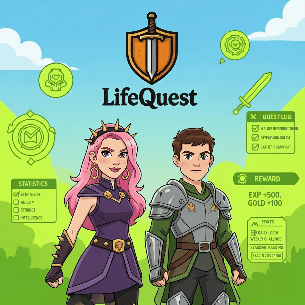 Two animated characters facing their life quests